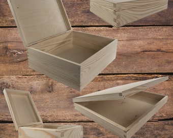 Rectangular Wooden Blank Boxes | Choice of Sizes | Hinged Lid | Craft Keepsake Memory Trinket Gift Storage | Plain Unpainted Unfinished Pine