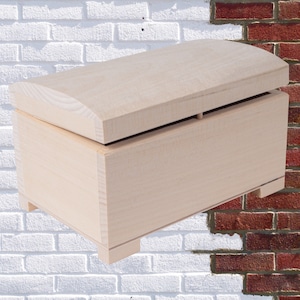 Wooden Trinket Treasure Chest Box | 17x11x10 cm | Treasure Jewellery Storage Case | Unfinished Paintable | Plain Decorative Wood