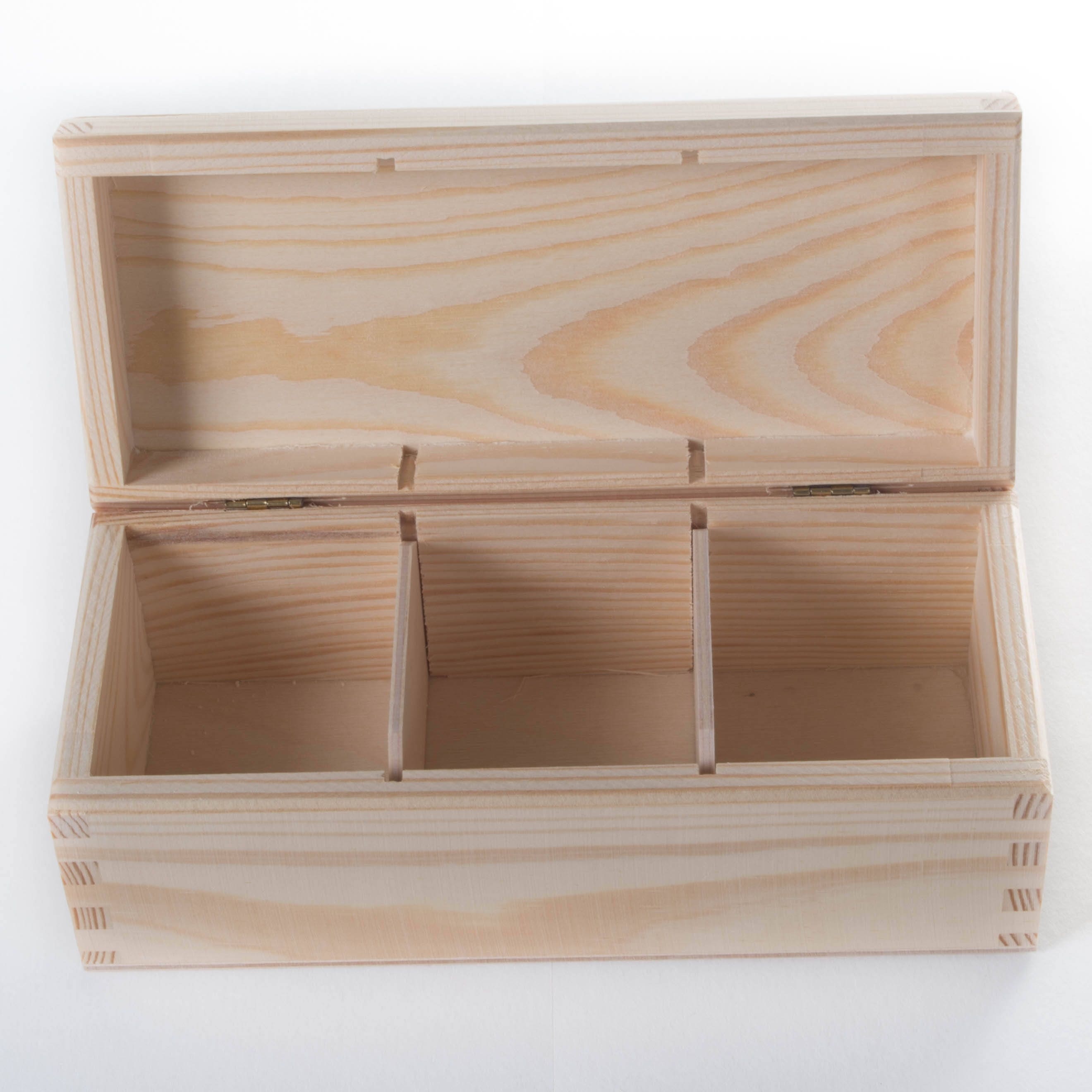 Plain Wooden Small Storage Box With Hinged Lid/3 Compartments Etsy UK