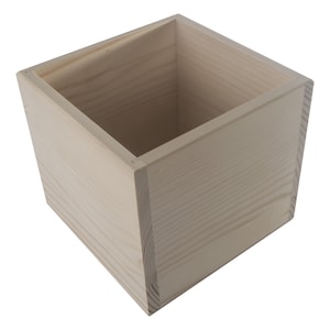 Plain Cube Open Wooden Box | 16x16x14 cm | Retail Display Presentation Tidy Bin Organiser | Decorative Pine For Craft