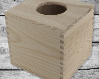 Wooden Cube Tissue Box With Sliding Lid Made From Pinewood | Napkin Holder | Plain Blank Unpainted Unfinished Box For Craft Decoupage