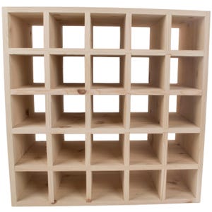 Square Wooden 25 Bottle Wine Rack | Fully Assembled | 52 x 25 x 52 cm | Floor Standing Cabinet Display Cellar Storage | Plain Untreated Pine image 4