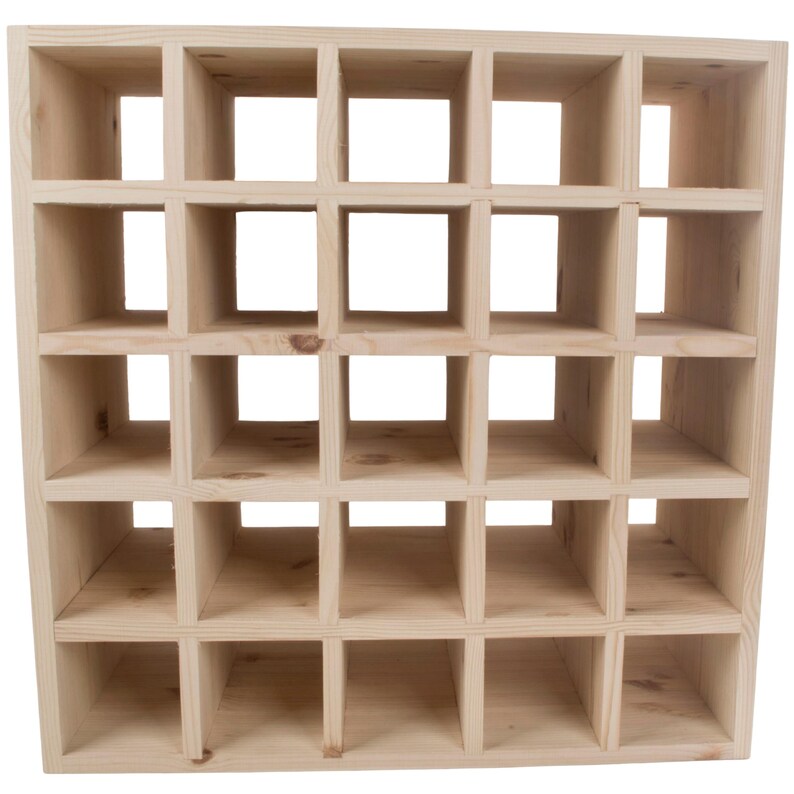 Square Wooden 25 Bottle Wine Rack | Fully Assembled | 52 x 25 x 52 cm | Floor Standing Cabinet Display Cellar Storage | Plain Untreated Pine image 4
