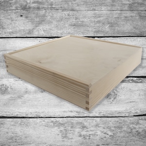 Shallow Pinewood Box With Sliding Lid | Photo Keepsake Gift Memory Storage Case | Plain Blank Natural Unpainted Unfinished
