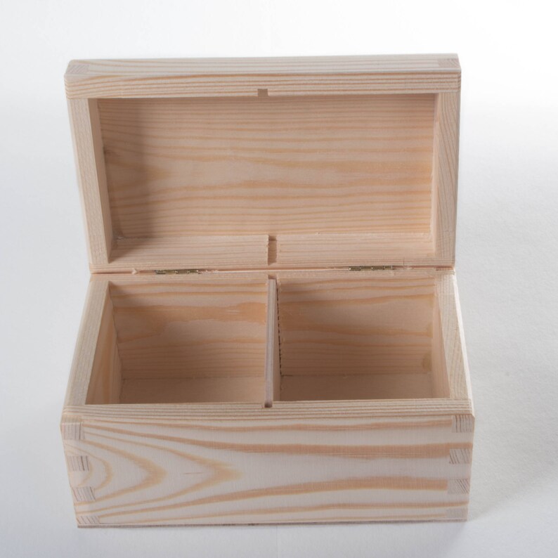 Plain Wooden Small Storage Box With Lid/2 Compartments /tea Etsy