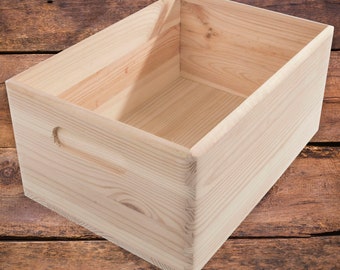 Plain Wooden Open Box | 29x21x13 cm | Natural Pine Display Storage Decorative Crate