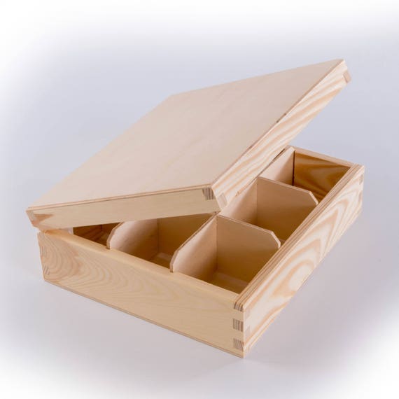 Plain Wooden Small Storage Box With Hinged Lid/3 Compartments / Tea Box  /trinket /memory Box / Perfect for Decoupage/ Arts & Crafts -  Israel