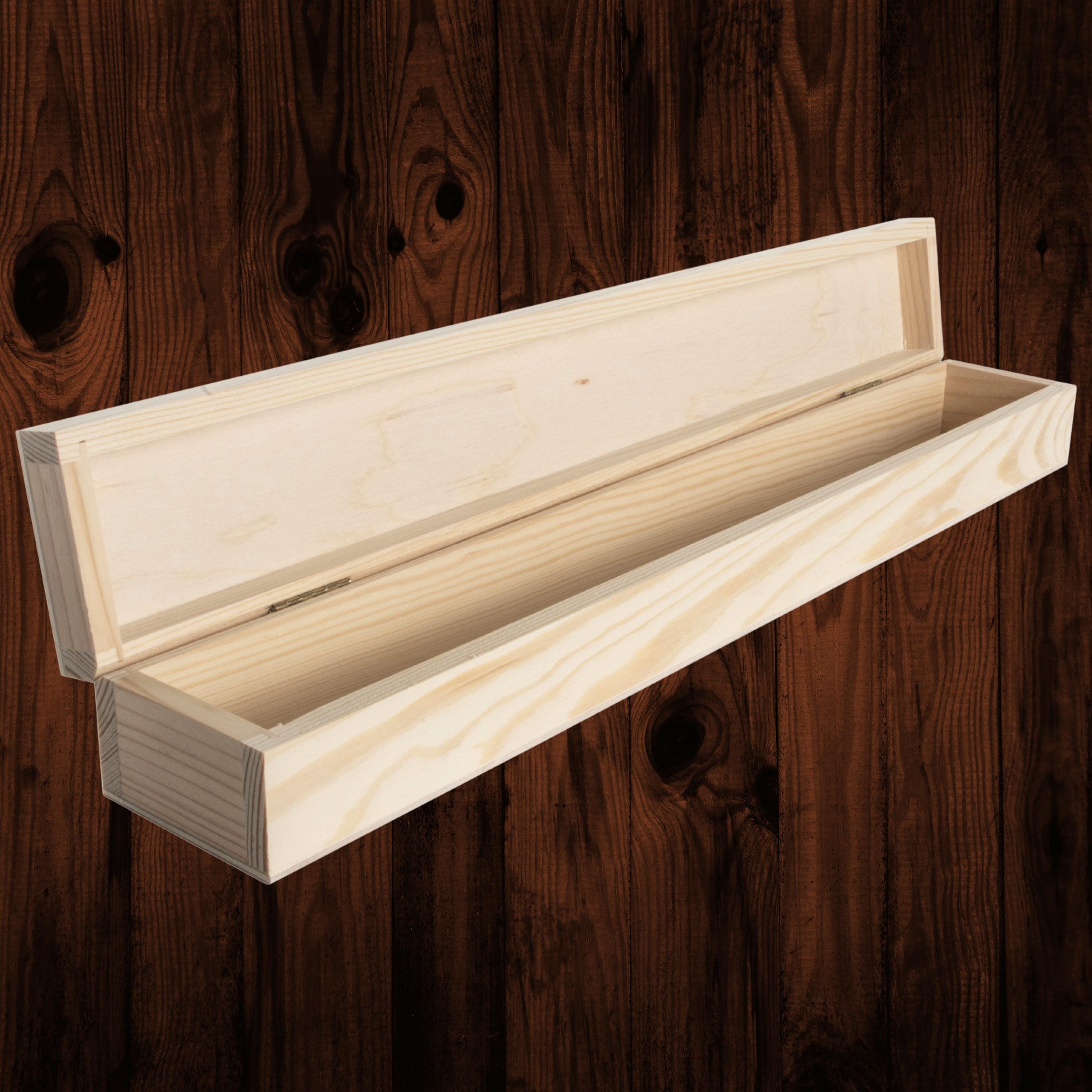 Oblong Plain Wooden Long Box With Lid | 47x7x5.5 Cm | Candle Storage ...