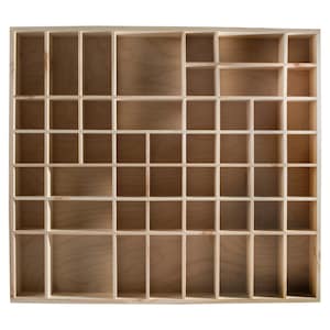 Large Wooden Trinket Display Shelf 51 Compartments Wall Hanging Unit Shelves Organiser Plain Unpainted Natural Decorative Wood image 2