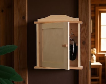 Wooden Key Cabinet | 5 Hooks | Wall Mounted Box Key's Rack Hanging Holder Cupboard Rack Organiser |  Paintable Decorative Wood