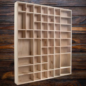 Grande mensola portaoggetti in legno / 51 scomparti / Mensole da parete / Legno decorativo naturale non verniciato