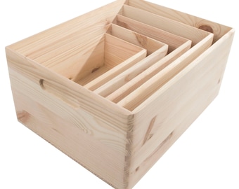 Wooden Blank Chest Storage Open Keepsake Boxes | Choice of Sizes | No Lid Rounded Corners & Etched Handles | Craft Decorative Plain Pine