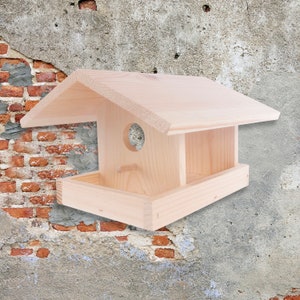 Mangiatoia per uccelli in legno / 25 x 23 x 16 cm / Casetta da giardino con tavolo e mangiatoia / Pino semplice, decorativo e verniciabile