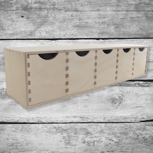 Horizontal Shallow Wooden Mini Chest of 5 Drawers Desktop Organiser | Cupboard Cabinet Unit Trinket Box | Plain Unpainted Birchwood