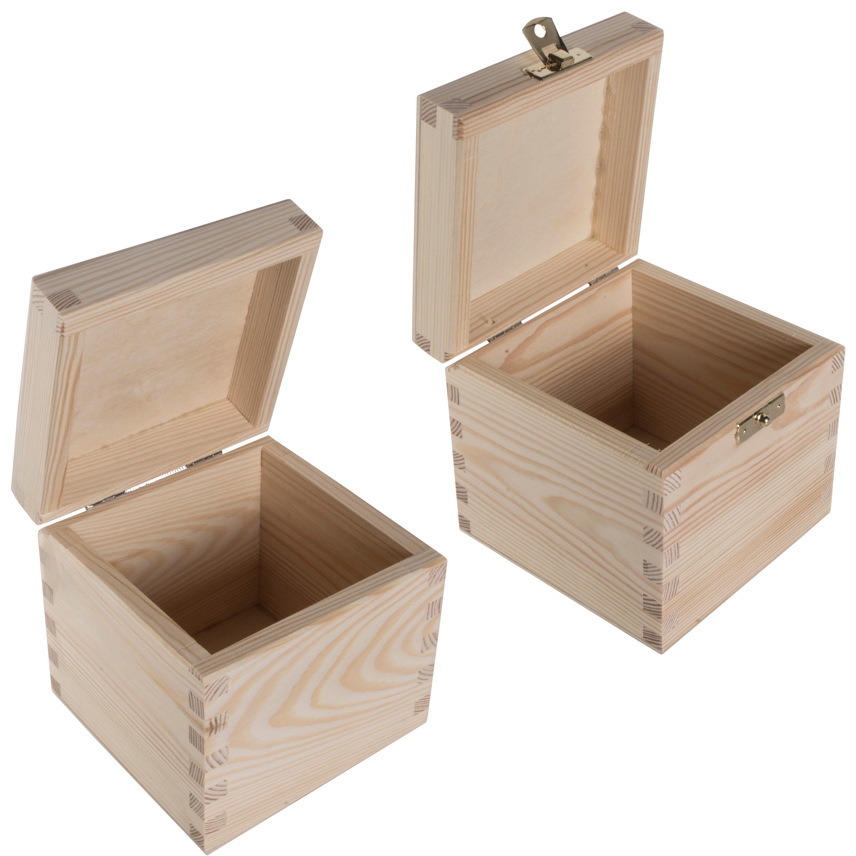 Large Shallow Wooden Storage Box With Hinged Lid & Cut-out Handles