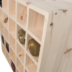 Square Wooden 25 Bottle Wine Rack | Fully Assembled | 52 x 25 x 52 cm | Floor Standing Cabinet Display Cellar Storage | Plain Untreated Pine image 9