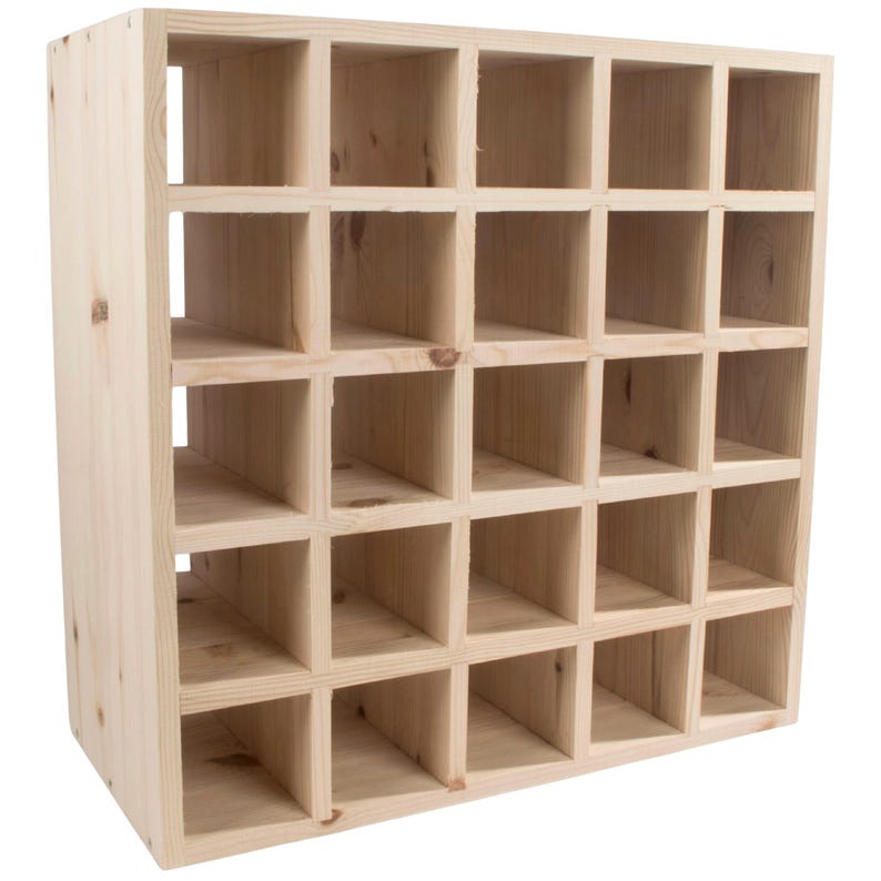 Square Wooden 25 Bottle Wine Rack | Fully Assembled | 52 x 25 x 52 cm | Floor Standing Cabinet Display Cellar Storage | Plain Untreated Pine image 11