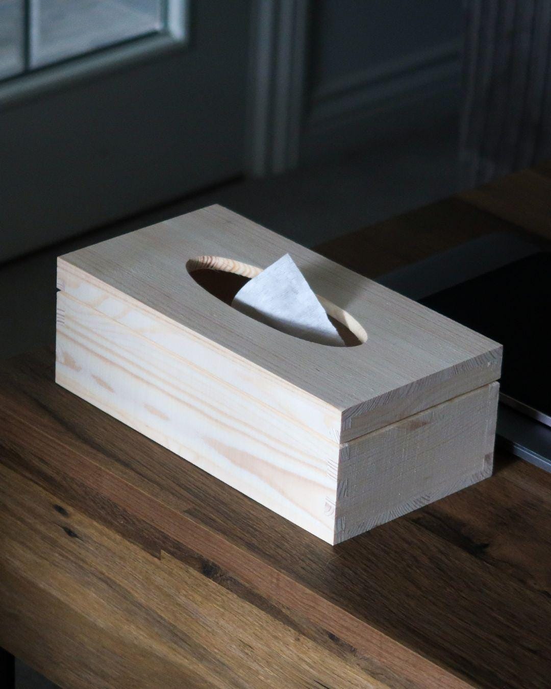 Wooden Rectangular Tissue Box With Lid Made From Pinewood | Napkin