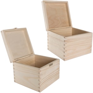 Plain Wooden Box | 16x16x13.5 cm | Small Square Gift Storage Case Keepsake Memorabilia Trinket Storage Organiser | Plain Pine For Craft