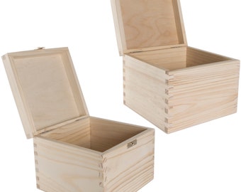 Plain Wooden Box | 16x16x13.5 cm | Small Square Gift Storage Case Keepsake Memorabilia Trinket Storage Organiser | Plain Pine For Craft
