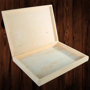 Shallow Depthless Decorative Wooden Box with Lid | 34 x 25 x 4 cm A4 internal size | Presentation Storage Gift Holder Case |Wood for Craft