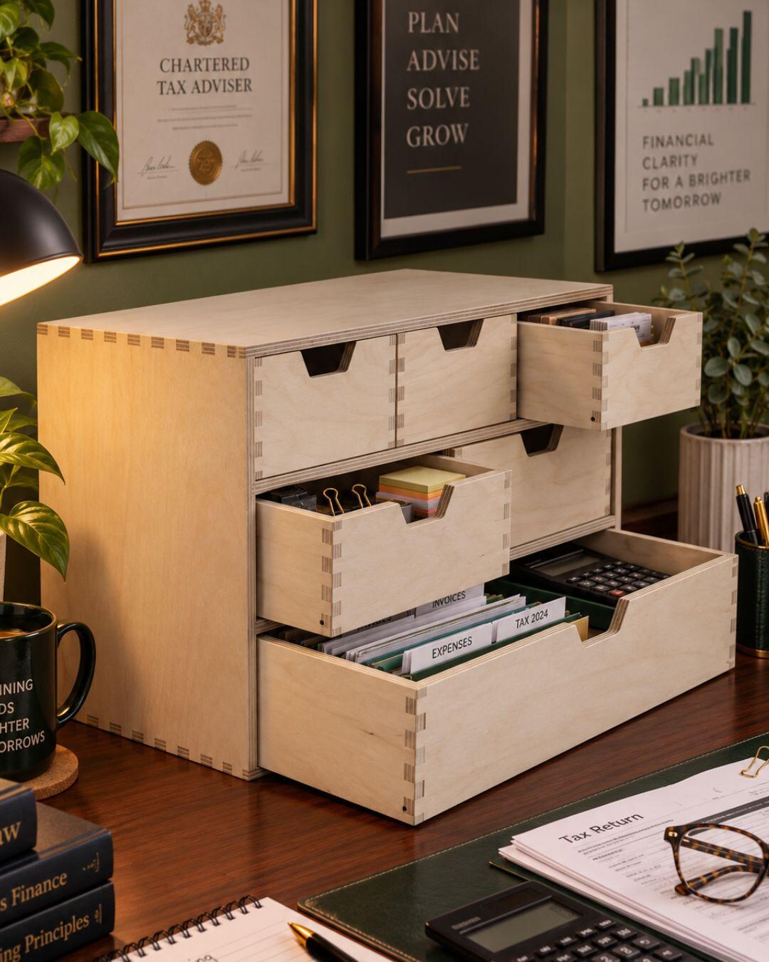 Mini-Kommode aus Holz mit 6 Schubladen – Schreibtisch-Organizer, kleiner Aufbewahrungsschrank, Schmuckkästchen, unbehandeltes Birkenholz