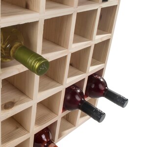 Square Wooden 25 Bottle Wine Rack | Fully Assembled | 52 x 25 x 52 cm | Floor Standing Cabinet Display Cellar Storage | Plain Untreated Pine image 7
