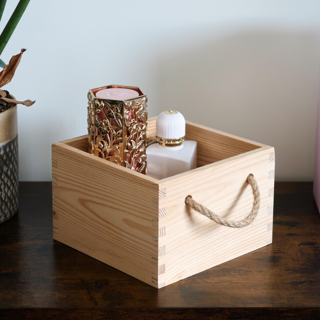 Square Wooden Storage Box With Rope Handles | 17 X 17 X 11 Cm