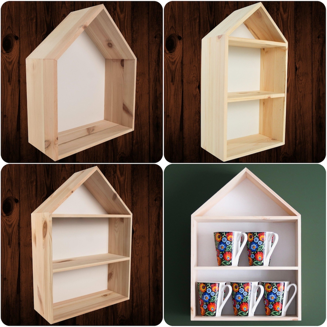 Choice of Wooden House Shaped Display Shelf | Wall-mounted Home Decor ...
