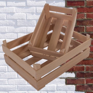 Tiny Extra Small Wooden Crates | Slatted Presentation Display Fruit Storage Box Gift Hamper | Untreated Decorative Wood DIY