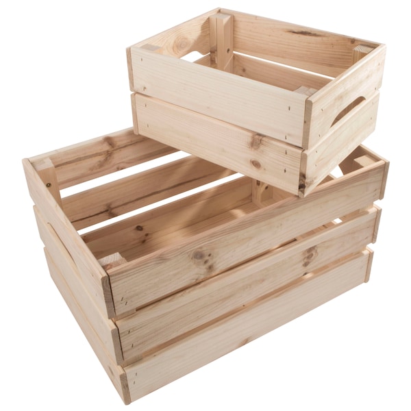 Strong Sturdy Decorative Wooden Crate Slatted Presentation Display Apple Fruit Storage Box Gift Hamper Untreated Raw DIY Decorative Pinewood