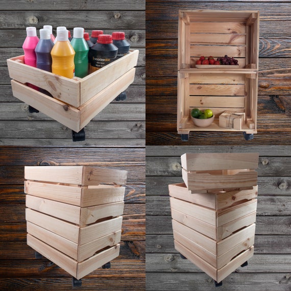2 Casse In Legno Massello Con Manici | 40,6x30,2x26,2 Cm | Scatole Da Riposto Ed Esposizione | Fatte A Mano, Impilabili