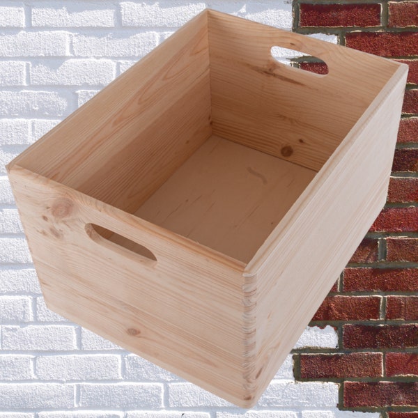 Large Deep Plain Wooden Storage Crate Box |  Non-lidded Container | Vegetable Fruit Open Display Organiser | Untreated Pinewood To Decorate