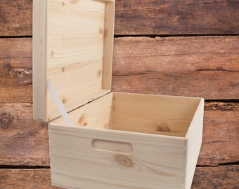 Große+ schlichte Holzkiste | 37x28x18cm | Natürliche dekorative Kiefer