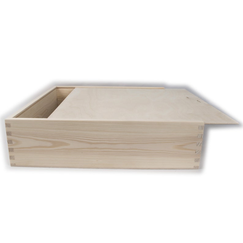 Unpainted Square Shallow Decorative Wooden Box with Sliding Etsy