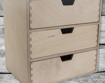 Wooden Mini Chest of 3 Drawers Desktop Organiser | Cupboard Cabinet Unit Trinket Box | Plain Blank Unfinished Unpainted Birchwood For Craft