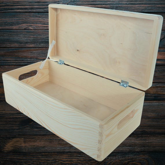 Schmale Holzaufbewahrungsbox mit Klappdeckel und Ausgeschnittenen Griffen Unbehandelte Kiefernholzkiste Holzkiste Holzkiste Holzbox 40 x 20 x 14 cm