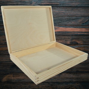 Shallow Depthless Decorative Wooden Box with Lid | 34 x 25 x 5.5 cm A4 internal size | Presentation Storage Gift Holder Case |Wood for Craft