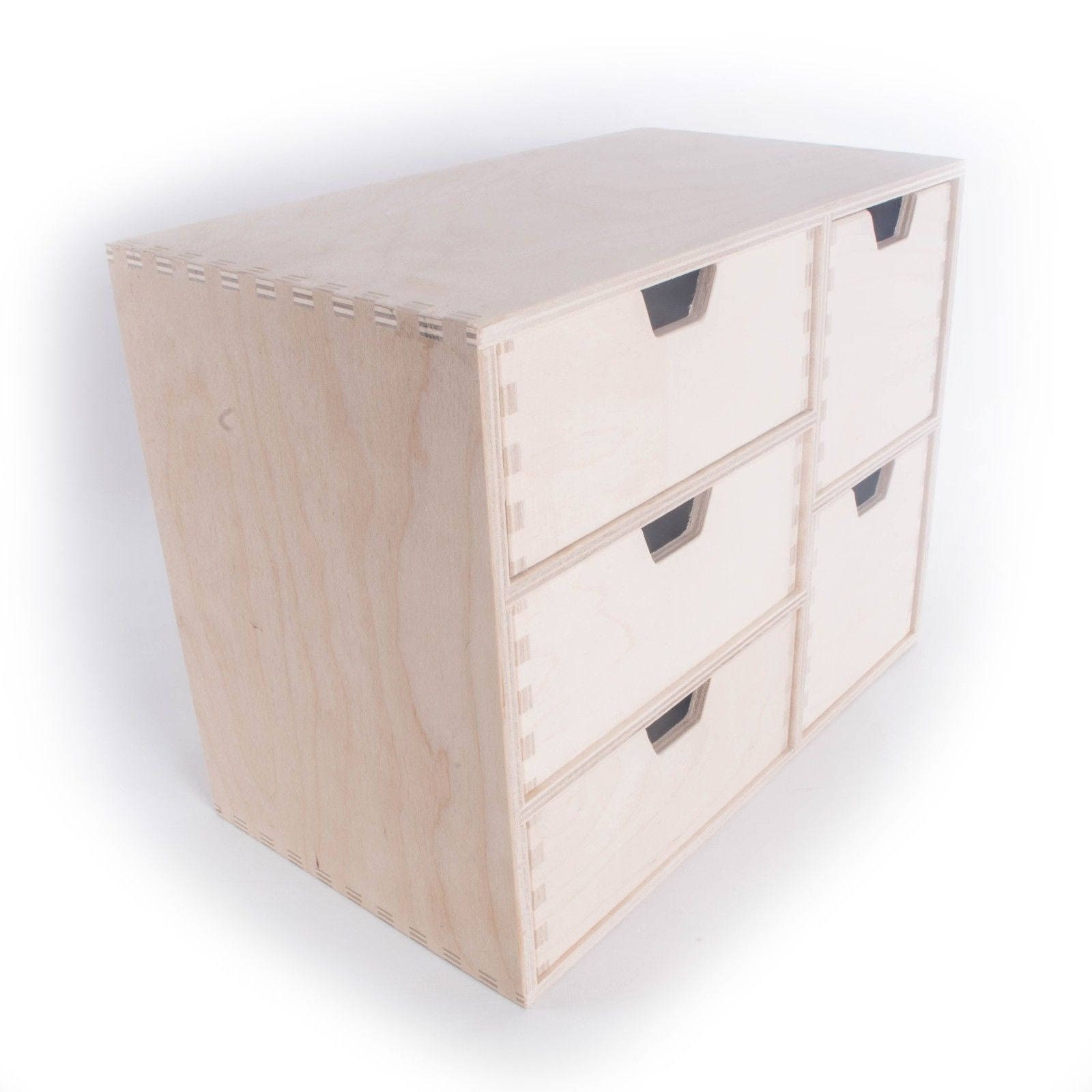 Caja de almacenamiento de madera sin pintar con 5 cajones / | Etsy