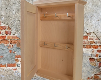 Wooden Key Cabinet | 6 Hooks | Wall Mounted Box Key&#39;s Rack Hanging Holder Cupboard Rack Organiser |  Paintable Decorative Wood