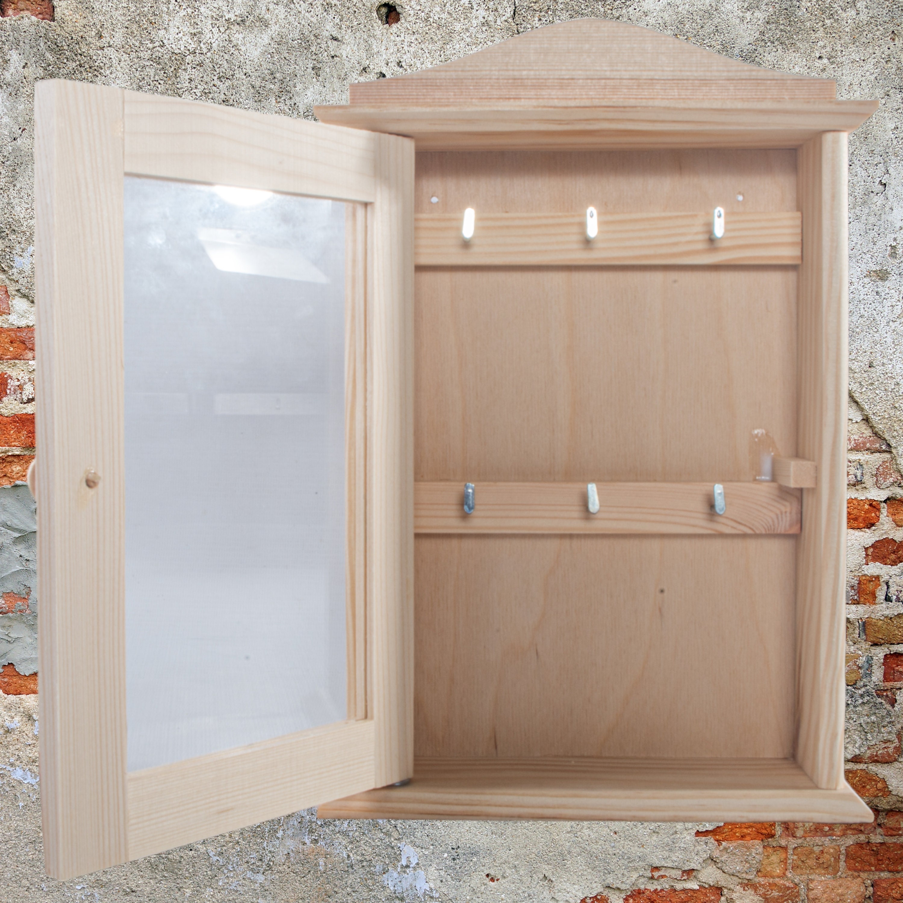 Wooden Key Cabinet Glass Door 6 Hooks Wall Mounted Box Key s Rack Hanging Holder Cupboard Rack Organiser Paintable Decorative Wood Etsy