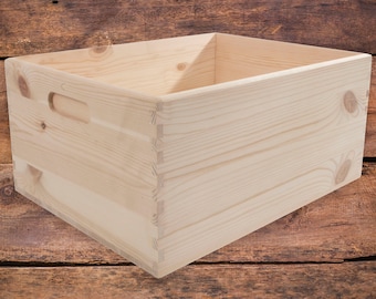 Large+ Plain Wooden Open Box | 37x28x17 cm | Natural Pine Display Storage Decorative Crate