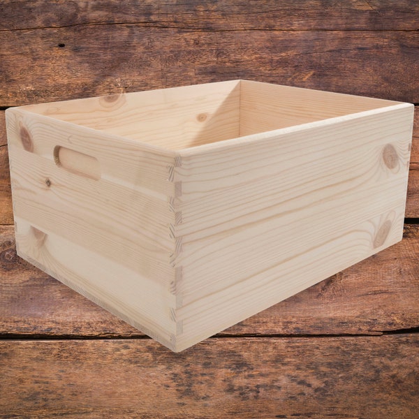 Large+ Plain Wooden Open Box | 37x28x17 cm | Natural Pine Display Storage Decorative Crate