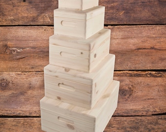 Wooden Blank Chest Storage Boxes | Choice of Sizes | Hinged Lid, Rounded Corners, Etched Handles | Craft Keepsake Memory Trinket Plain Pine