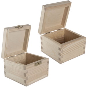 Plain Wooden Box | 10x10x7.5 cm | Small Square Gift Storage Case Keepsake Memorabilia Trinket Storage Organiser | Plain Pine For Craft