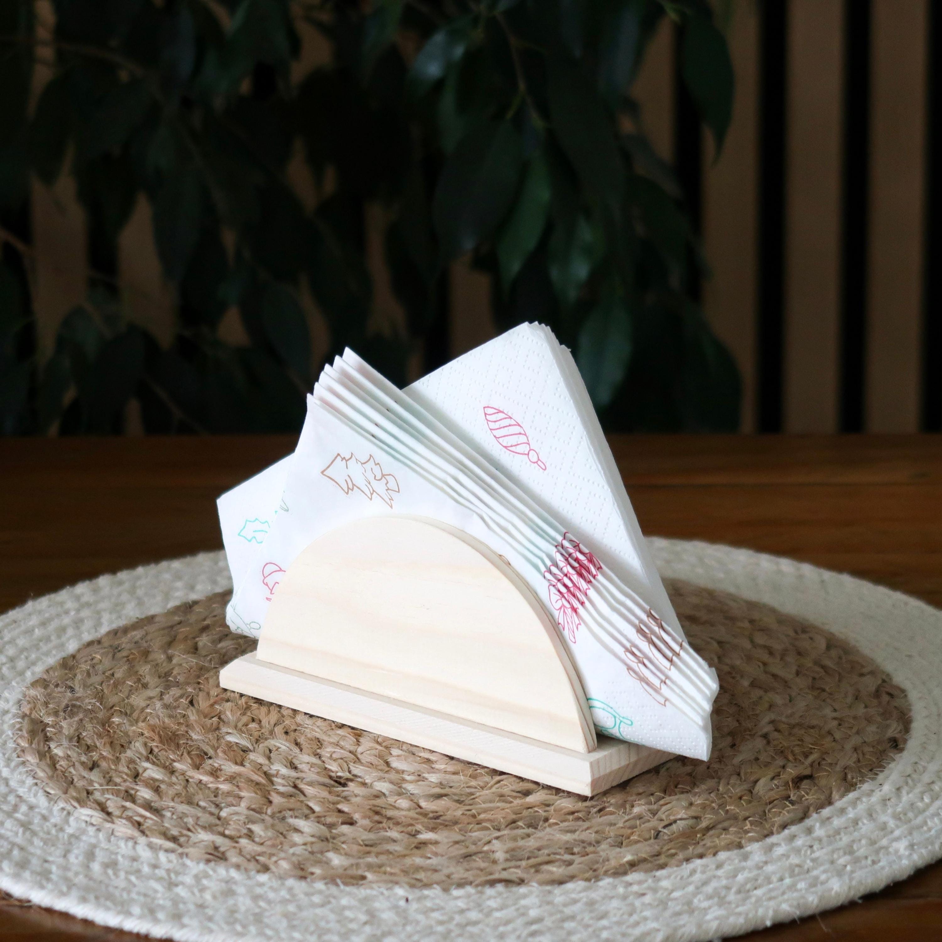Wooden Napkin Holder | Semi-oval Upright Paper Storage Serviette Dispenser Tissue Stand | 150x55x70mm| Unpainted Pine to Decorate