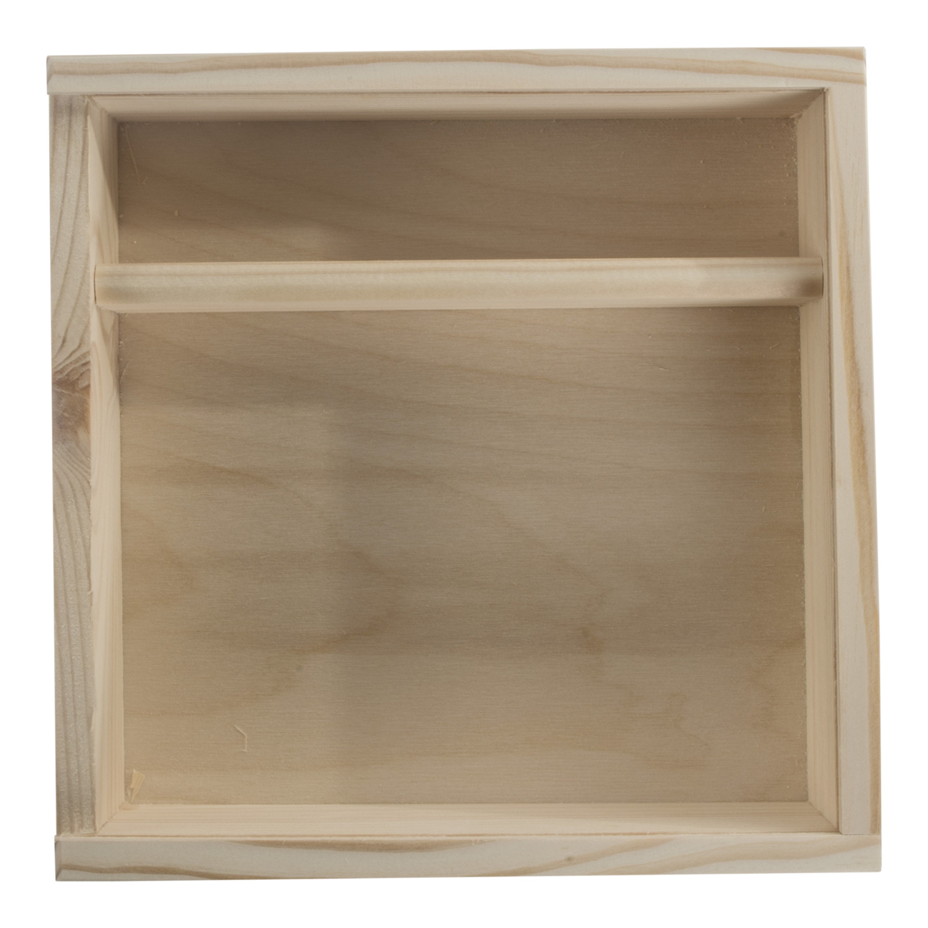Square Bottom Box Square Wooden Sliding Lid Shallow Box With 2 Compartments Sections Case ...