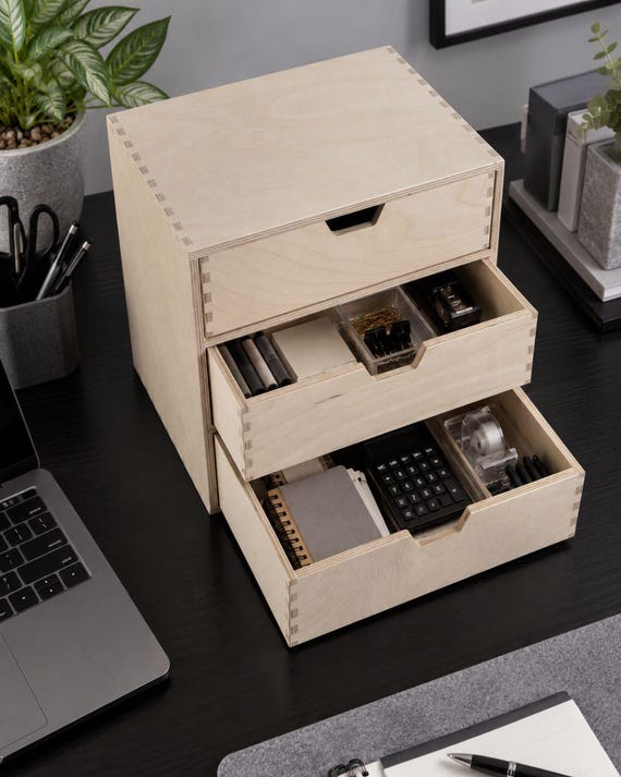Mini-Kommode aus Holz mit 3 Schubladen | Schreibtisch-Organizer | Schmuckkästchen | Unbehandeltes, unbemaltes Birkenholz für Bastelarbeiten