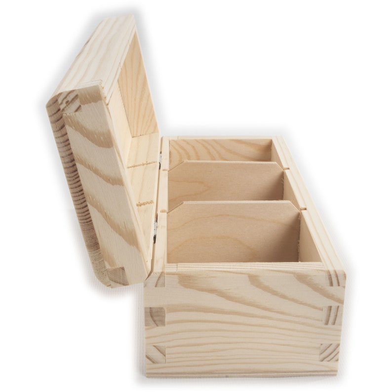 Plain Wooden Small 3 Compartments Storage Box With Lid | Rounded Lid ...