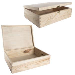 Trälåda A4 | 34x25x10 cm | Dokument, filer, certifikat, anteckningsböcker, papper, ark, förvaring, presentförpackning | Enkel furu för pyssel